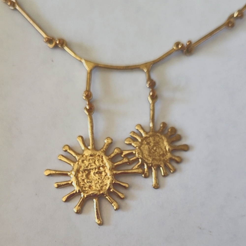 Anne Dick Bronze Double Sunburst Pendant Necklace